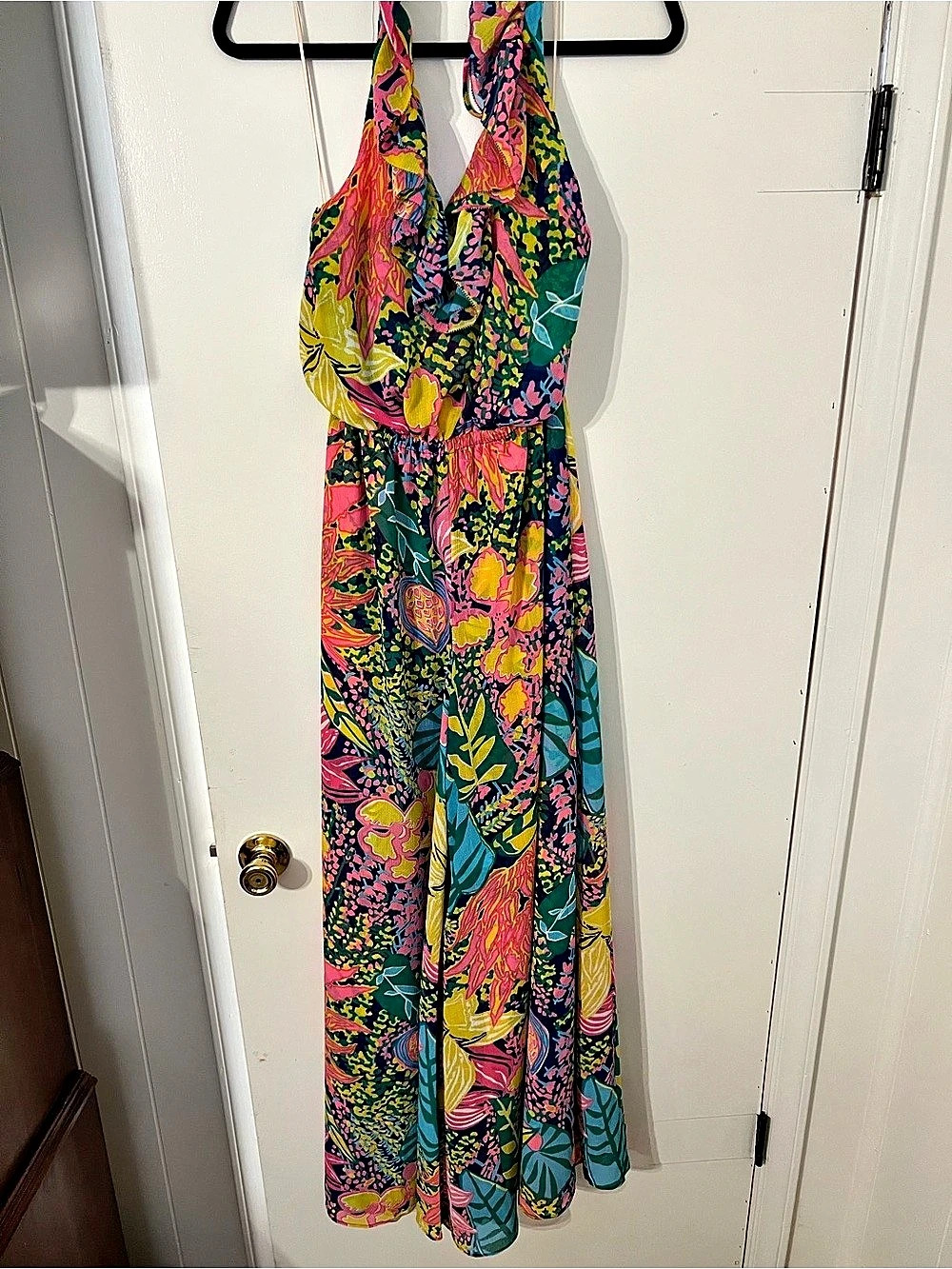 Trina Turk Tropical Halter Wide-Leg Jumpsuit Floral Maxi Dress Small